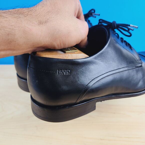 Hugo Boss Dressapp Mens‎ Size 7 Derby shoes Black Leather Blutcher shoes cap toe main image 9